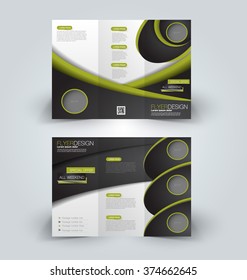 Brochure mock up design template for business, education, advertisement. Trifold booklet editable printable vector illustration. Green and black color.