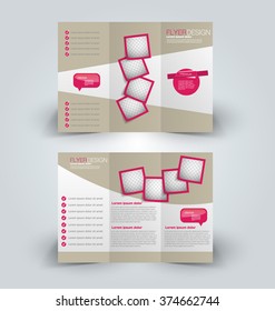 Brochure mock up design template for business, education, advertisement. Trifold booklet editable printable vector illustration. Pink color.