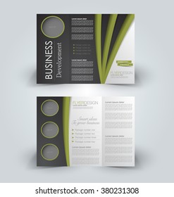 Brochure mock up design template for business, education, advertisement. Trifold booklet editable printable vector illustration. Green and black color
