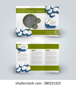 Brochure mock up design template for business, education, advertisement. Trifold booklet editable printable vector illustration. Blue and green color