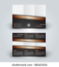 Brochure mock up design template for business, education, advertisement. Trifold booklet editable printable vector illustration. Black and golden color.