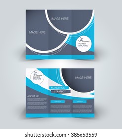 Brochure mock up design template for business, education, advertisement. Trifold booklet editable printable vector illustration. Blue color.
