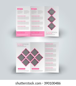 Brochure mock up design template for business, education, advertisement. Trifold booklet editable printable vector illustration. Pink color.