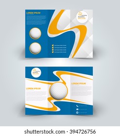 Brochure mock up design template for business, education, advertisement. Trifold booklet editable printable vector illustration. Blue and orange color.