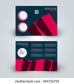 Brochure mock up design template for business, education, advertisement. Trifold booklet editable printable vector illustration. Blue and red color.