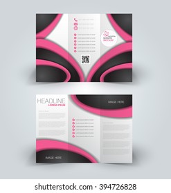 Brochure mock up design template for business, education, advertisement. Trifold booklet editable printable vector illustration. Pink and black color.