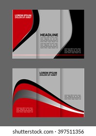 Brochure mock up design template for business, education, advertisement. Trifold booklet editable printable vector illustration. Red color.
