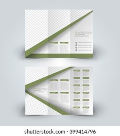 Brochure mock up design template for business, education, advertisement. Trifold booklet editable printable vector illustration. Green color.