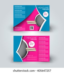 Brochure mock up design template for business, education, advertisement. Trifold booklet editable printable vector illustration. Pink and blue color.