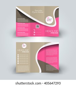 Brochure mock up design template for business, education, advertisement. Trifold booklet editable printable vector illustration. Pink and brown color.