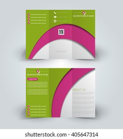 Brochure mock up design template for business, education, advertisement. Trifold booklet editable printable vector illustration. Pink and green color.