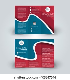 Brochure mock up design template for business, education, advertisement. Trifold booklet editable printable vector illustration. Blue and red color.