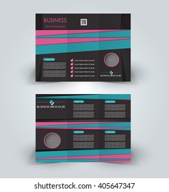 Brochure mock up design template for business, education, advertisement. Trifold booklet editable printable vector illustration. Pink, green, and black color.