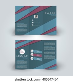 Brochure mock up design template for business, education, advertisement. Trifold booklet editable printable vector illustration. Blue and red color.