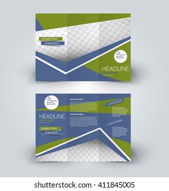 Brochure mock up design template for business, education, advertisement. Trifold booklet editable printable vector illustration. Blue and green color.