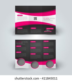 Brochure mock up design template for business, education, advertisement. Trifold booklet editable printable vector illustration. Pink and black color.