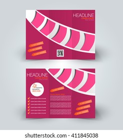 Brochure mock up design template for business, education, advertisement. Trifold booklet editable printable vector illustration. Pink color.