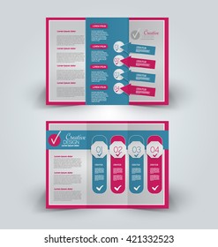 Brochure mock up design template for business, education, advertisement. Trifold booklet editable printable vector illustration. Blue and pink color.