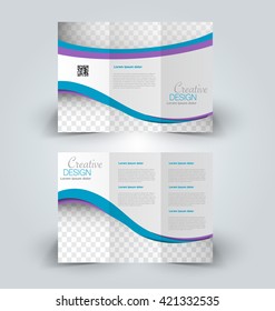 Brochure mock up design template for business, education, advertisement. Trifold booklet editable printable vector illustration. Purple and blue color.