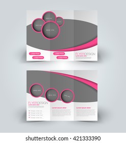 Brochure mock up design template for business, education, advertisement. Trifold booklet editable printable vector illustration. Pink color.