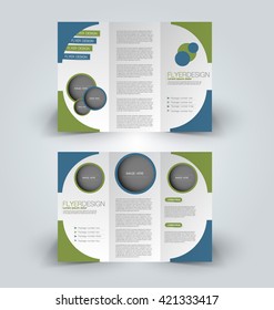 Brochure mock up design template for business, education, advertisement. Trifold booklet editable printable vector illustration. Green and blue color.