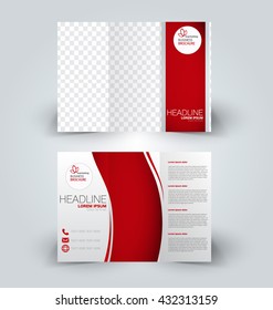 Brochure mock up design template for business, education, advertisement. Trifold booklet editable printable vector illustration. Red color.