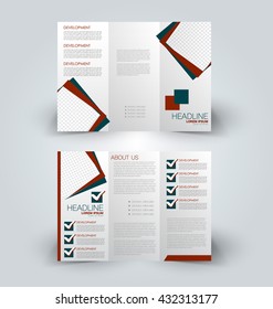 Brochure mock up design template for business, education, advertisement. Trifold booklet editable printable vector illustration. Green and red color.