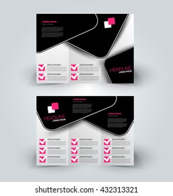 Brochure mock up design template for business, education, advertisement. Trifold booklet editable printable vector illustration.Black and pink color.