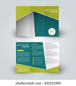 Brochure mock up design template for business, education, advertisement. Trifold booklet editable printable vector illustration. Green color.