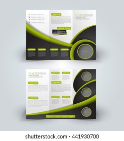 Brochure mock up design template for business, education, advertisement. Trifold booklet editable printable vector illustration. Black and green color.