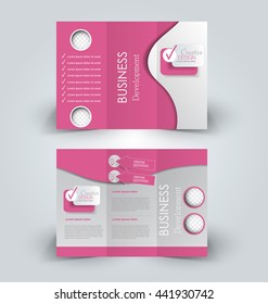 Brochure mock up design template for business, education, advertisement. Trifold booklet editable printable vector illustration. Pink color.