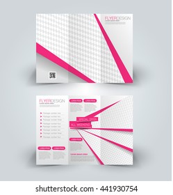 Brochure mock up design template for business, education, advertisement. Trifold booklet editable printable vector illustration. Pink color.