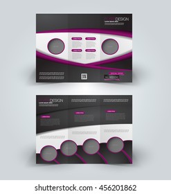 Brochure mock up design template for business, education, advertisement. Trifold booklet editable printable vector illustration. Black and purple color.