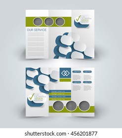 Brochure mock up design template for business, education, advertisement. Trifold booklet editable printable vector illustration. Green and blue color.