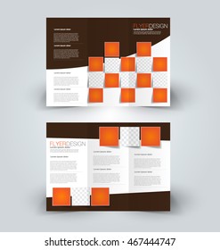 Brochure mock up design template for business, education, advertisement. Trifold booklet editable printable vector illustration. Orange and brown color.