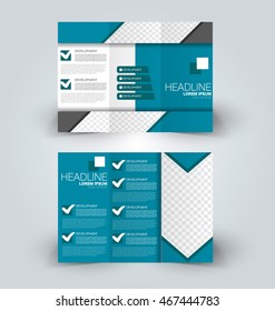 Brochure mock up design template for business, education, advertisement. Trifold booklet editable printable vector illustration. Blue color.