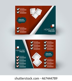 Brochure mock up design template for business, education, advertisement. Trifold booklet editable printable vector illustration. Green and red color.