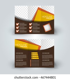 Brochure mock up design template for business, education, advertisement. Trifold booklet editable printable vector illustration. Orange and brown color.