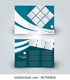 Brochure mock up design template for business, education, advertisement. Trifold booklet editable printable vector illustration. Blue color.