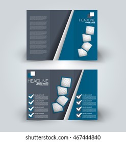 Brochure mock up design template for business, education, advertisement. Trifold booklet editable printable vector illustration. Blue color.