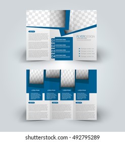 Brochure mock up design template for business, education, advertisement. Trifold booklet editable printable vector illustration. Blue color.