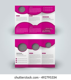 Brochure mock up design template for business, education, advertisement. Trifold booklet editable printable vector illustration. Pink color.