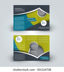 Brochure mock up design template for business, education, advertisement. Trifold booklet editable printable vector illustration. Blue and green color
