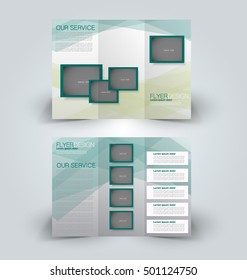 Brochure mock up design template for business, education, advertisement. Trifold booklet editable printable vector illustration. Green color