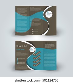 Brochure mock up design template for business, education, advertisement. Trifold booklet editable printable vector illustration. Blue and brown color