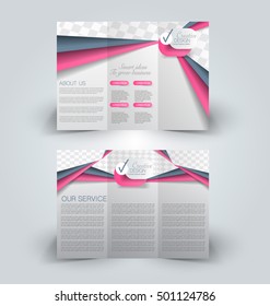 Brochure mock up design template for business, education, advertisement. Trifold booklet editable printable vector illustration. Pink and grey color