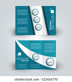 Brochure mock up design template for business, education, advertisement. Trifold booklet editable printable vector illustration. Blue color.