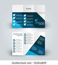 Brochure mock up design template for business, education, advertisement. Trifold booklet editable printable vector illustration. Blue color.