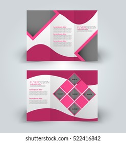Brochure mock up design template for business, education, advertisement. Trifold booklet editable printable vector illustration. Pink color.