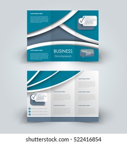 Brochure mock up design template for business, education, advertisement. Trifold booklet editable printable vector illustration. Blue color.